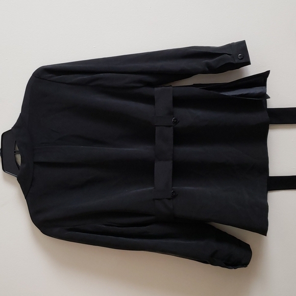 Design by Pat Argenti 100% silk black blazer jacket waist tie, split hem vintage - Picture 8 of 10